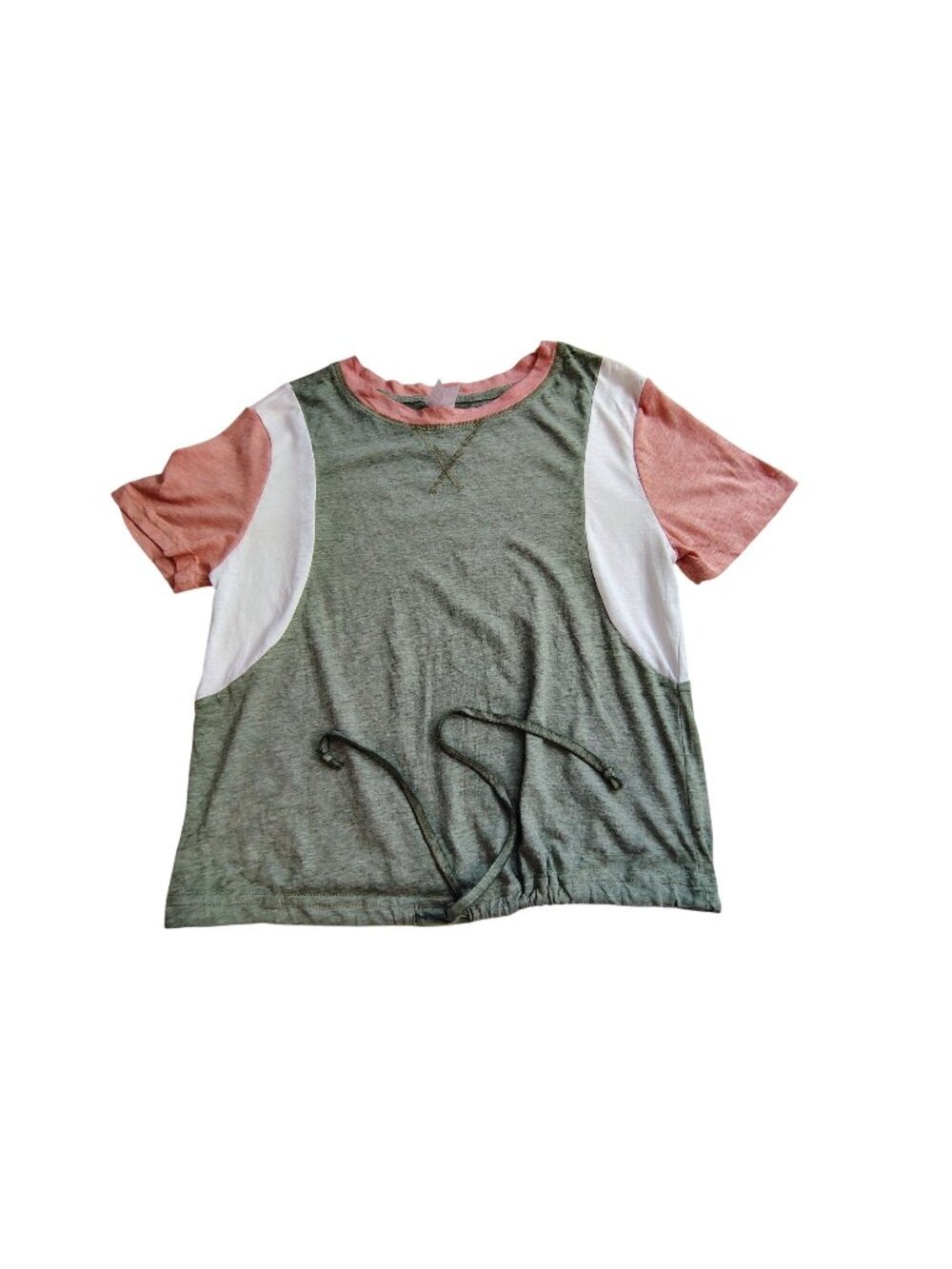 No Boundaries Womens Colorblock Short Sleeve Drawstring Top Size M (7-9)